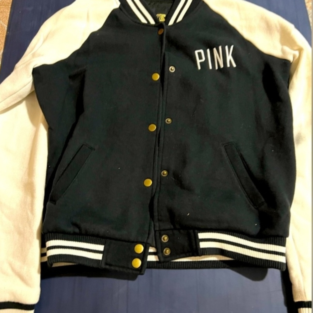 PINK Victoria's Secret Black and White Varsity Jacket